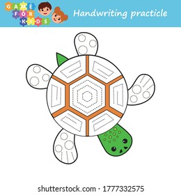 Educational game for children. Template Vector Illustration with cute characters turtle. Worksheet for education. Handwriting practicle