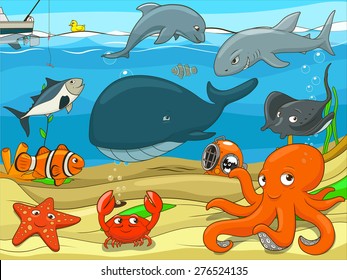 Educational Game Children Underwater Life Background Stock Vector ...