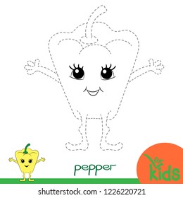 Educational game for children. Vector illustration. Connect the lines. Yellow pepper