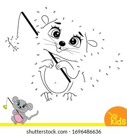 Educational game for children. Vector illustration. Connect the dots in order. Cute little mouse