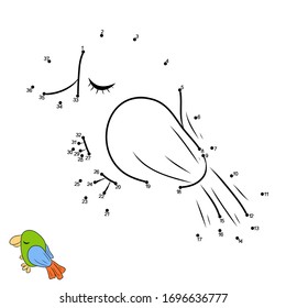 Educational game for children. Vector illustration. Connect the dots in order. Coloring. Colorful bird