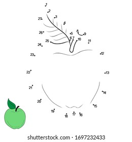 Juego educativo para niños. Ilustración vectorial. Conecte los puntos en orden. Colores. manzana verde