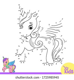 Educational game for children. Vector illustration. Connect the dots in order. Unicorn