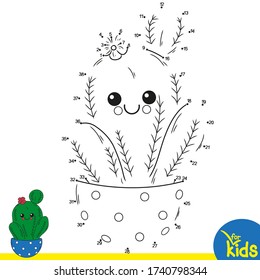 Educational game for children. Vector illustration. Connect the dots in order. Cactus in a pot