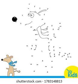 Juego educativo para niños. Ilustración vectorial. Ratón en una bufanda. Conecte los puntos en orden.