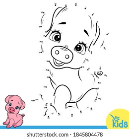 Educational game for children. Vector illustration. Connect the dots in order. Piglet