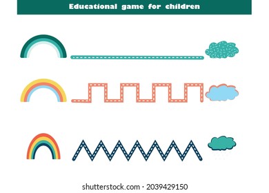 Educational game for children vector illustration. Kids play lesson. Writing worksheet for preschoolers.