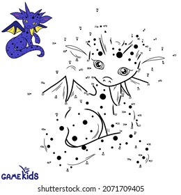 Educational game for children. Vector illustration. Connect the dots in order. Dragon