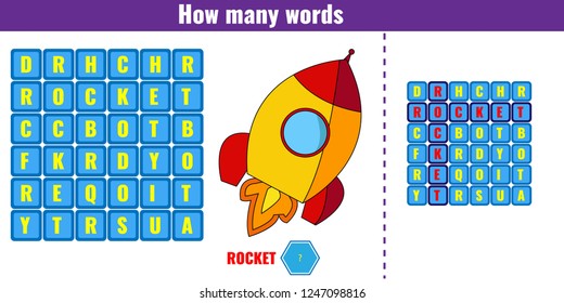 Educational game for children. Word search puzzle kids activity. Vector illustration.