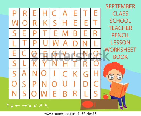 Educational game for children.\
Word search puzzle kids activity. Back to school theme learning\
vocabulary