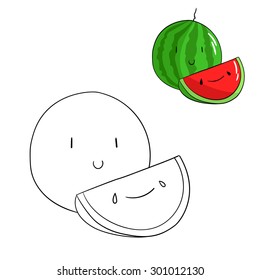 Educational game coloring book watermelon fruit  vector illustration