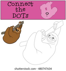 Educational game: Connect the dots. Cute lazy sloth hangs on the tree branch and smiles.