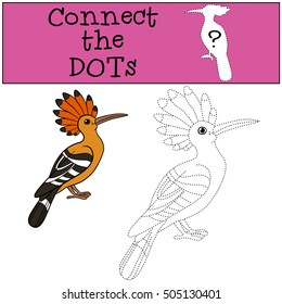 Educational game: Connect the dots. Cute beautiful hoopoe sits and smiles.