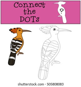 Educational game: Connect the dots. Cute beautiful hoopoe sits and smiles.