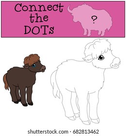 Educational game: Connect the dots. Cute beautiful baby yak smiles.
