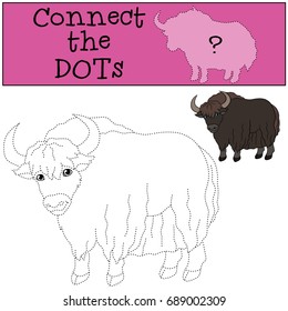 Educational game: Connect the dots. Cute beautiful yak smiles.