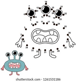Educational game connect the dots to draw a monster. Great for Halloween activities. Vector illustration