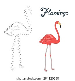 Educational game connect the dots to draw flamingo bird  vector illustration