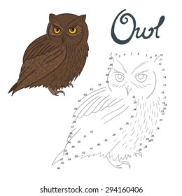 Educational game connect the dots to draw owl bird  vector illustration
