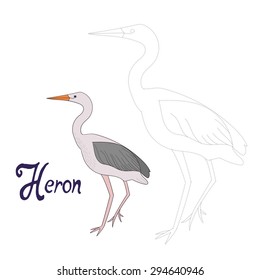 Educational game connect the dots to draw heron bird  vector illustration