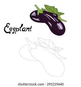Educational game connect the dots to draw eggplant vector illustration