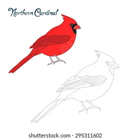 Educational game connect the dots to draw northern cardinal bird  vector illustration