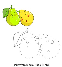 Educational game connect the dots to draw pear vector illustration
