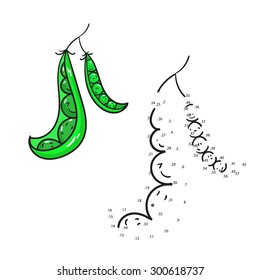Educational game connect the dots to draw peas vector illustration
