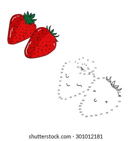 Educational game connect the dots to draw strawberry  vector illustration