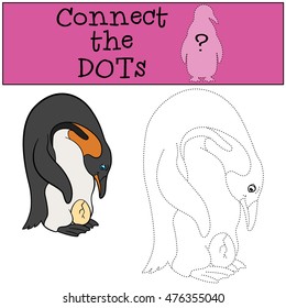 Educational game: Connect the dots. Father penguin looks at the egg and smiles.