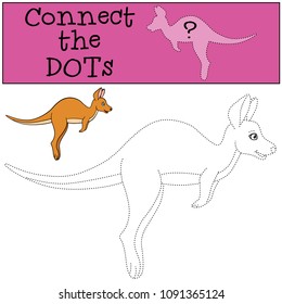Educational game: Connect the dots. Little cute baby kangaroo runs.