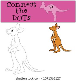 Educational game: Connect the dots. Little cute baby kangaroo smiles.