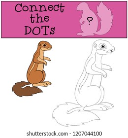 Educational game: Connect the dots. Little cute xerus stands and smiles.