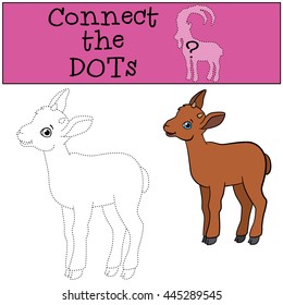 Educational game: Connect the dots. Little cute baby ibex stands and smiles.