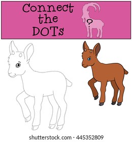 Educational game: Connect the dots. Little cute baby ibex stands and smiles.