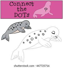 Educational game: Connect the dots. Little cute spotted baby seal sleeps.