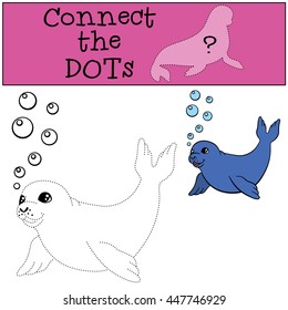 Educational game: Connect the dots. Little cute baby seal swims and smiles.