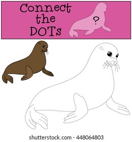 Educational game: Connect the dots. Little cute fur seal smiles.