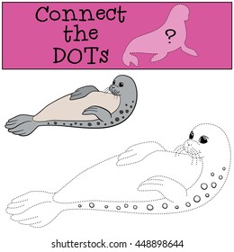 Educational game: Connect the dots. Little cute spotted seal smiles.