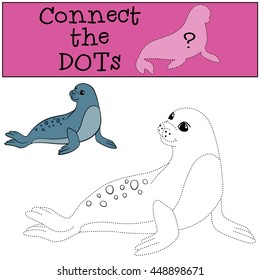 Educational game: Connect the dots. Little cute fur seal smiles.