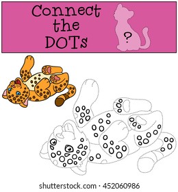 Educational game: Connect the dots. Little cute baby jaguar smiles.