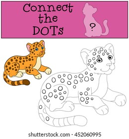 Educational game: Connect the dots. Little cute baby jaguar smiles.