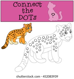 Educational game: Connect the dots. Little cute baby jaguar smiles.