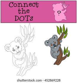 Educational game: Connect the dots. Little cute baby koala sits on the tree branch and smiles.