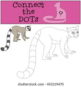 Educational game: Connect the dots. Little cute lemur stands and smiles.