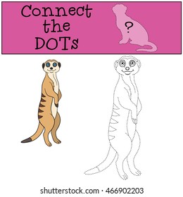 Educational game: Connect the dots. Little cute meerkat stands and smiles.