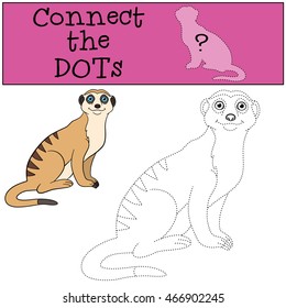 Educational game: Connect the dots. Little cute meerkat sits and smiles.