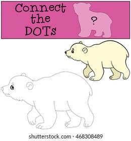 Educational game: Connect the dots. Little cute baby polar bear walks and smiles.