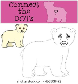 Educational game: Connect the dots. Little cute baby polar bear smiles.