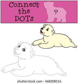 Educational game: Connect the dots. Little cute baby polar bear smiles.